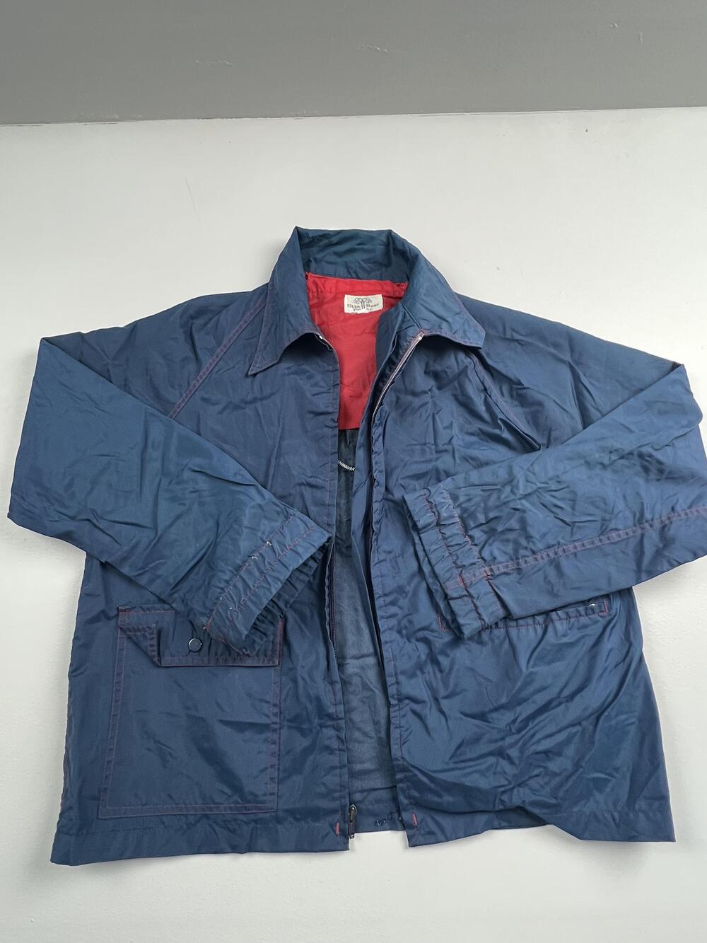 Vintage Stix Baer Fuller Jacket Mens L Blue Nylon Windbreaker Rotary Club Patch